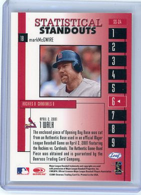 Mark McGwire - 2001 Donruss Rookies Stars Statistical Standouts Base Relic SS24