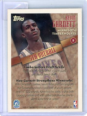 Kevin Garnett - 1995 Topps NBA Draft Redemption Rookie Foil #5 Minnesota