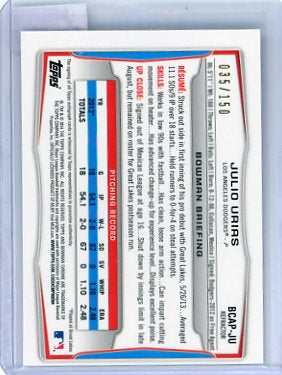 Julio Urias - 2013 1st Bowman Chrome Auto 35/150 Topps Blue Refractor BCAP-JU