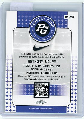 Anthony Volpe - 2018 Leaf Perfect Game National Showcase Auto Rookie Green 5/10