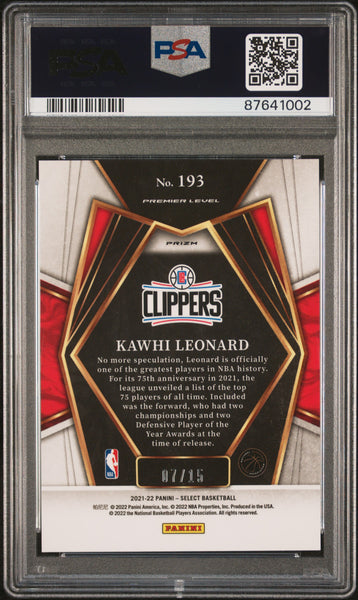 Kawhi Leonard - 2021 Panini Select Neon Orange Pulsar PSA 9 7/15