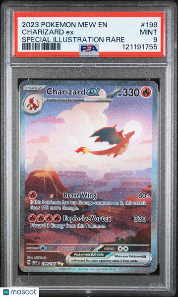 2023 Pokemon Mew EN-151 Charizard EX #199 Special Illustration Rare PSA 9