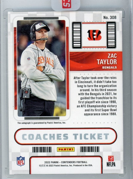 ZAC TAYLOR - 2022 Football Contenders "Coaches Ticket" Gold Auto 4/10