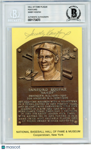 Sandy Koufax - National Baseball Hall of Fame Plaque Postcard 1972 Auth Auto BAS
