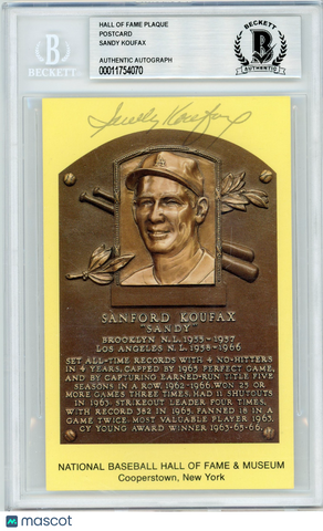 Sandy Koufax - National Baseball Hall of Fame Plaque Postcard 1972 Auth Auto BAS
