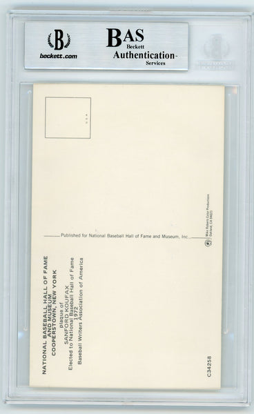 Sandy Koufax - National Baseball Hall of Fame Plaque Postcard 1972 Auth Auto BAS