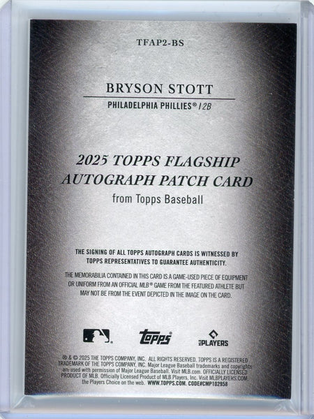 Bryson Stott - 2025 Topps Flagship Autograph Patch 10/25 Game-Used Memorabilia