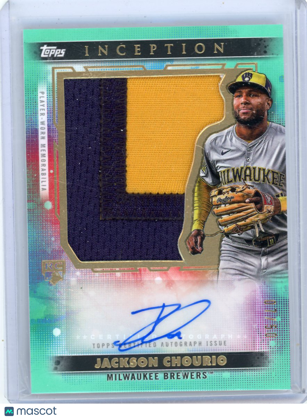 Jackson Chourio - 2024 Topps Inception RPA Auto Jumbo Patch Aqua Rookie 07/50
