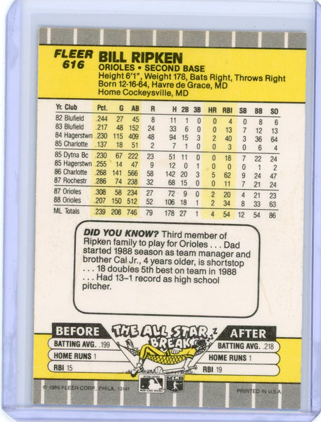 Bill Ripken - 1989 Fleer Baseball FF Error #616 Orioles