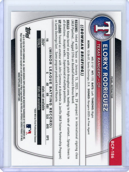 Elorky Rodriguez - 2025 Bowman Chrome Topps Pearl Refractor SP 1st Bowman BCP186