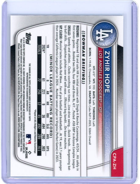 Zyhir Hope - 2025 Bowman Chrome Auto CPA-ZH