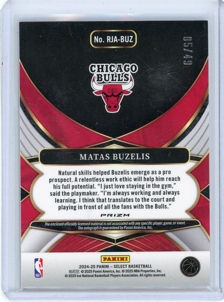 Matas Buzelis - 2024-25 Panini Select Prizm Blue 05/49 Patch Auto RPA RJA-BUZ