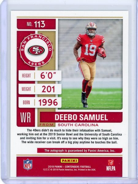 Deebo Samuel - 2019 Panini Contenders Rookie Ticket Auto RC #113 Niners
