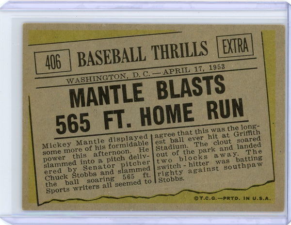 Mickey Mantle - 1961 Topps Baseball #406 Mantle Blasts 565 HR