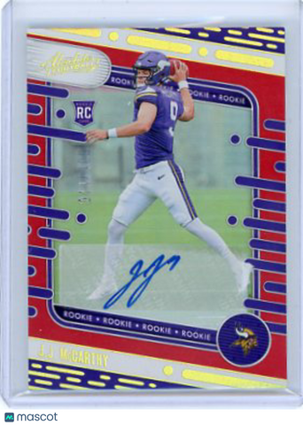 J.J. McCarthy - 2024 Panini Absolute Football Rookie Red Auto 041/100 Vikings