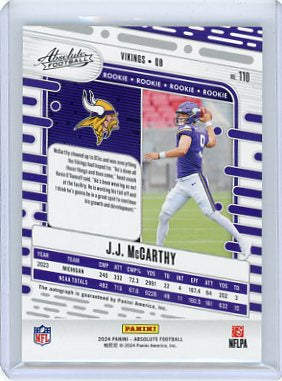 J.J. McCarthy - 2024 Panini Absolute Football Rookie Red Auto 041/100 Vikings