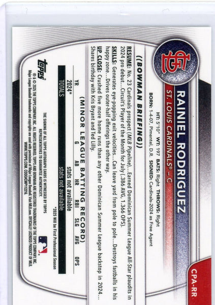 Rainiel Rodriguez - 2025 Bowman Chrome Green Lava Refractor 1st Auto /99