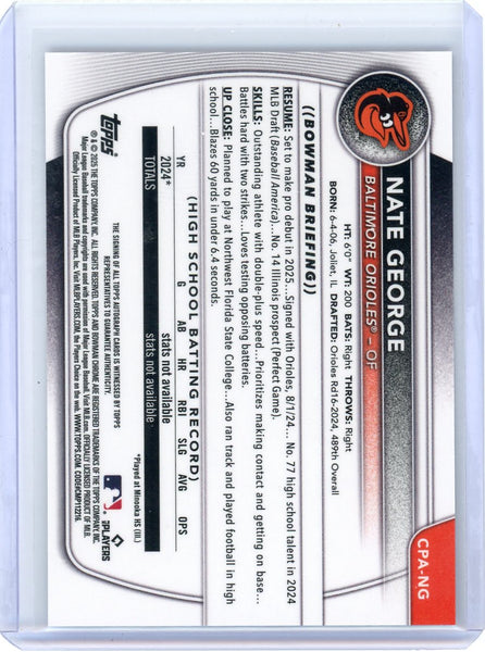 Nate George - 2024 Bowman Chrome 1st Prospect Auto Purple Refractor /250