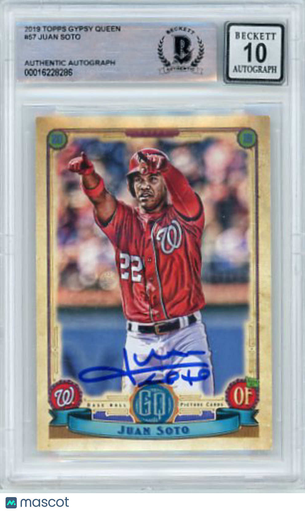 Juan Soto - 2019 Topps Gypsy Queen Signed Auto Signature COA Beckett BAS
