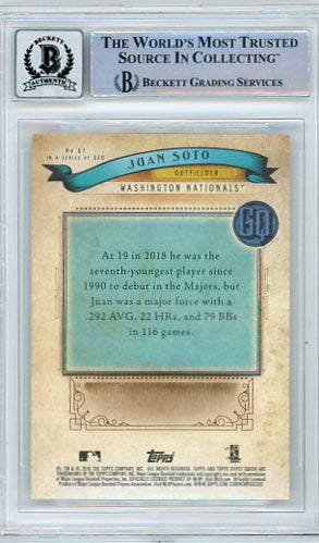 Juan Soto - 2019 Topps Gypsy Queen Signed Auto Signature COA Beckett BAS