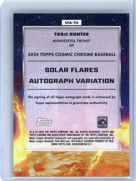 Torii Hunter - 2024 Topps Cosmic Chrome Baseball Solar Flares Auto Black 3/10