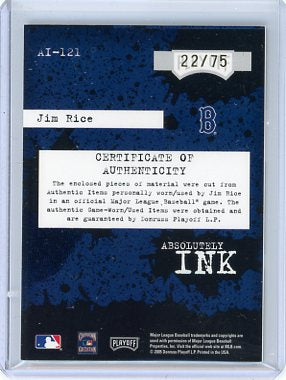 Jim Rice - 2005 Playoff Absolute Memorabilia Absolutely Ink Bat Jersey 22/75