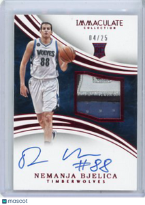 Nemanja Bjelica - 2015-16 Panini Immaculate Rookie Auto Patch Red 04/25 #128