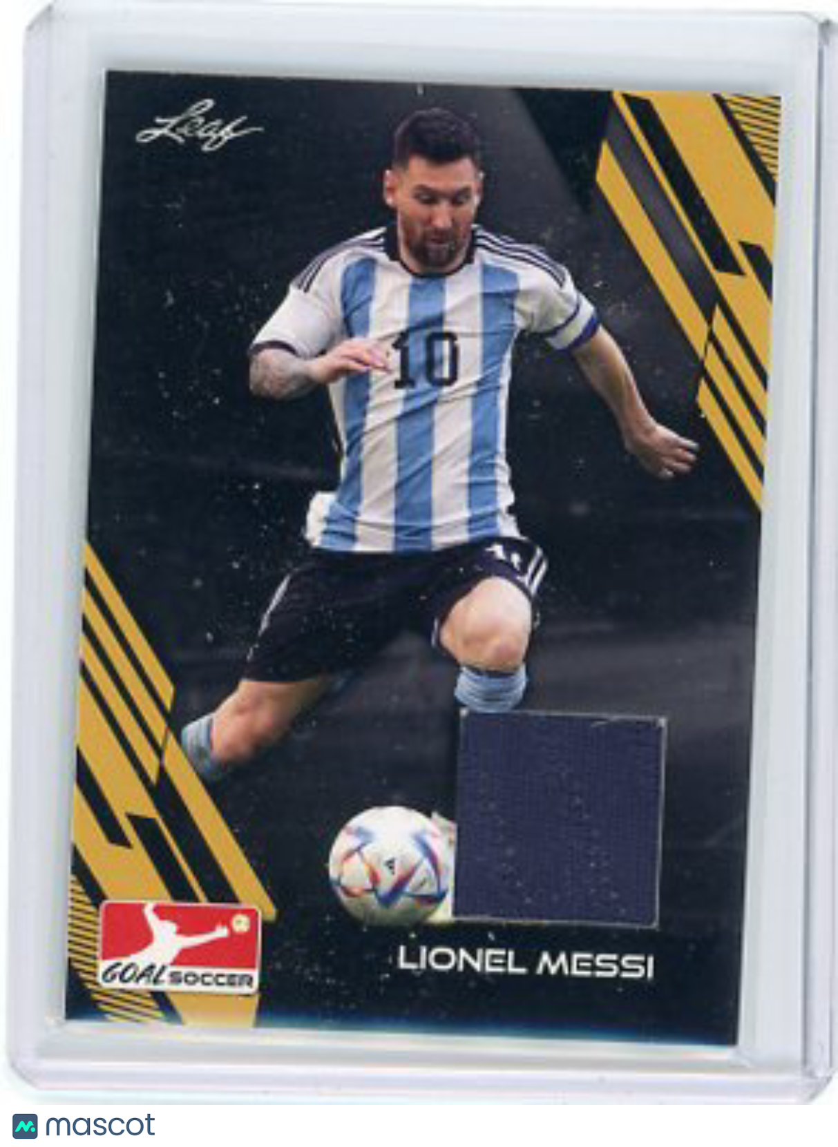 Lionel Messi - 2023 Leaf Goal Soccer Jersey Patch Game Used J-10 Argentina