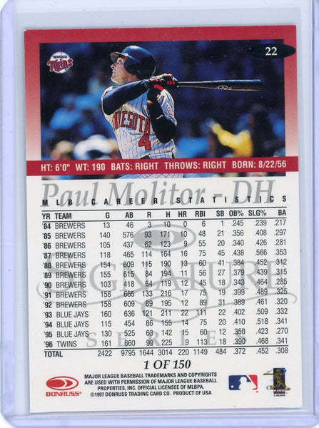 Paul Molitor - 1997 Donruss Signature Series Platinum Press Proof 1/150 Rare