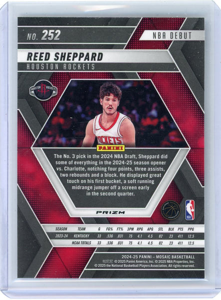 Reed Sheppard - 2024-25 Panini Mosaic NBA Debut #252 White Sparkle Rookie