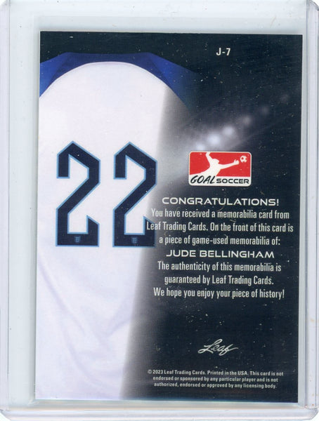 Jude Bellingham - 2023 Leaf Goal Soccer Jersey Patch Game-Used J-7