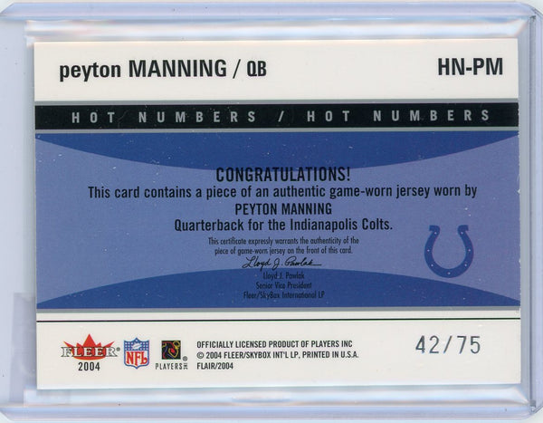 Peyton Manning - 2004 Fleer Flair Hot Numbers 42/75 Game Used Reebok Logo