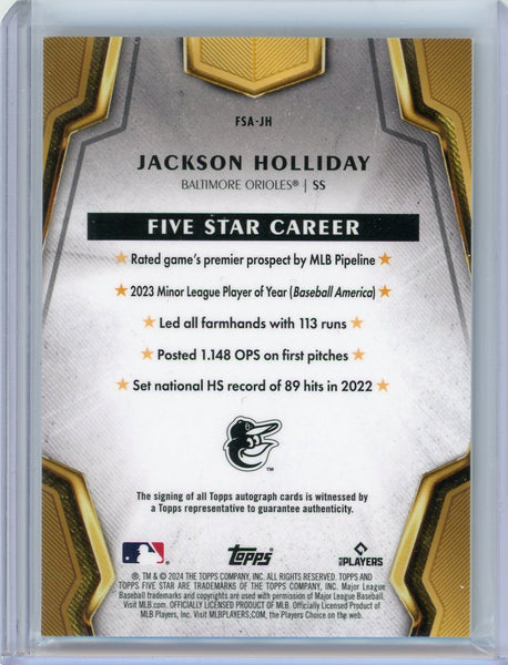 Jackson Holliday - 2024 Topps Five Star Rookie Auto Blue RC 02/25 FSA-JH