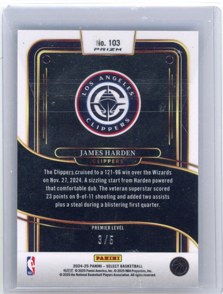 James Harden - 2024-25 Panini Select 2025 Prizm 3/5 Pink Pulsar