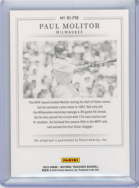 Paul Molitor - 2023 Panini National Treasures Baseball Retro Ink Gold Auto 01/10