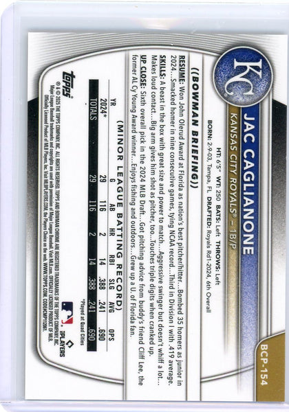 Jac Caglianone - 2025 Bowman Chrome Gold Refractor 25/50 BCP-154