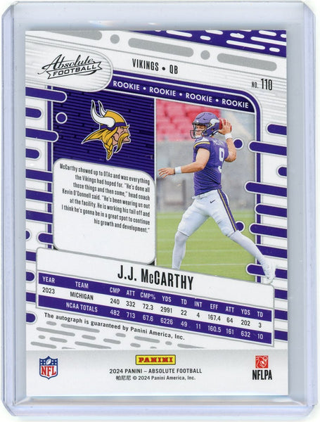 J.J. McCarthy - 2024 Panini Absolute Football Rookie Auto 041/100