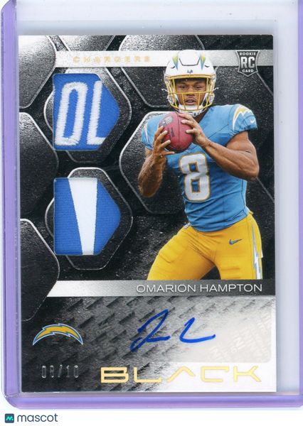 Omarion Hampton - 2025 Panini Black Football Rookie Patch Auto JSY # 8/10