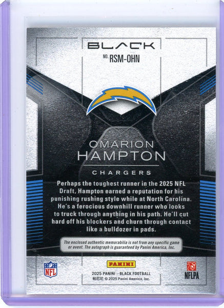 Omarion Hampton - 2025 Panini Black Football Rookie Patch Auto JSY # 8/10