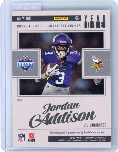 Jordan Addison - 2023 Panini Luminance Year One Green Ink Rookie Auto Y1JAD