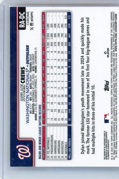 Dylan Crews - 2025 Topps Chrome Purple Refractor RC 201/250