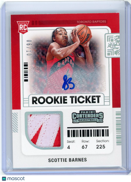 Scottie Barnes - 2022 Panini Contenders Rookie Ticket 06/10 Patch Auto Gold