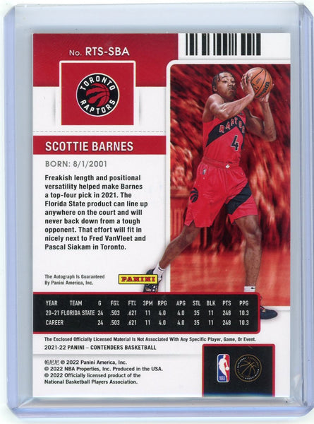Scottie Barnes - 2022 Panini Contenders Rookie Ticket 06/10 Patch Auto Gold