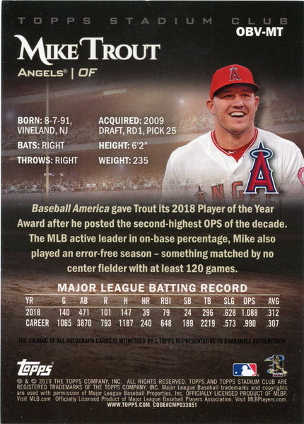 Mike Trout - 2019 Topps Stadium Club Oversized Jumbo Auto 2/5 OBV-MT