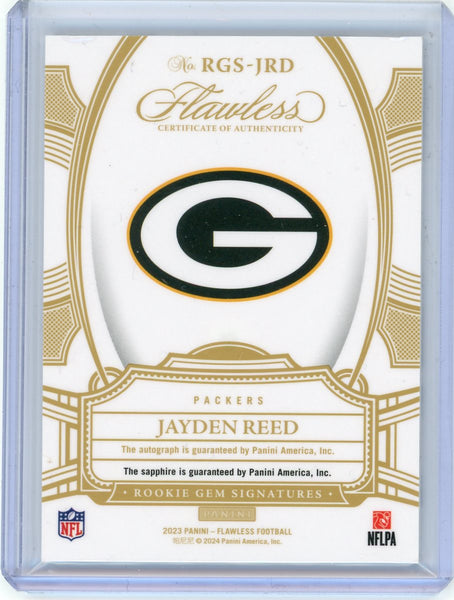 Jayden Reed - 2024 Panini Flawless Football Sapphire Rookie Gem Auto 13/15