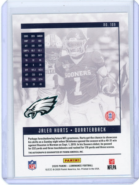 Jalen Hurts - 2020 Panini Luminance Football Rookie Auto 028/100