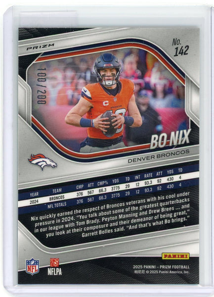 Bo Nix - 2025 Panini Prizm Hyper Yellow Green 100/200 #142 Denver
