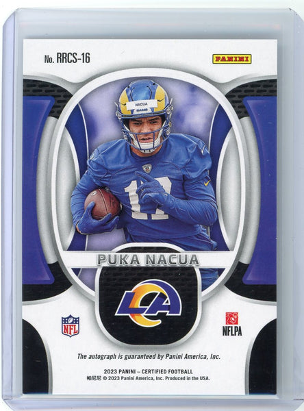Puka Nacua - 2023 Panini Certified Rookie Roll Call Auto 069/149 Rams