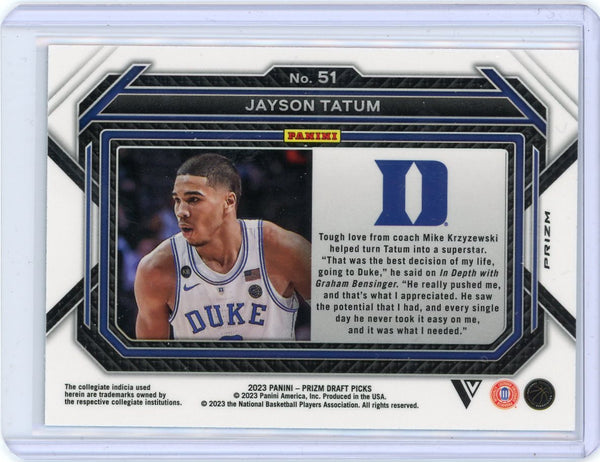Jayson Tatum - 2023 Panini Prizm Draft Picks #51 Orange Tiger Stripe Duke