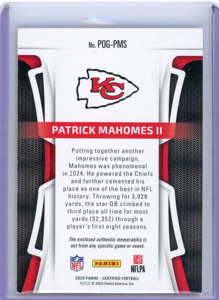 Patrick Mahomes II - 2025 Panini Certified Gold Patch Piece of the Game /10
